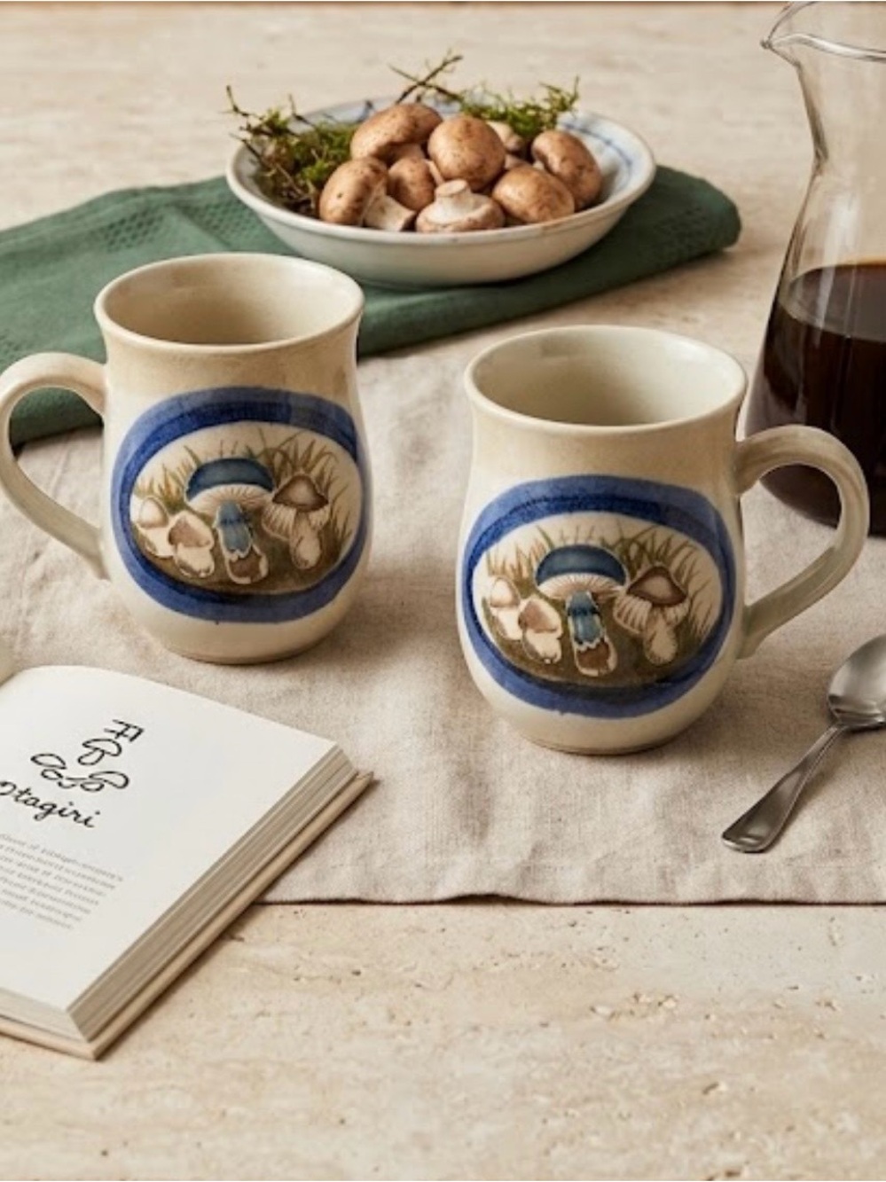 Vintage 1970s Otagiri Japan Ceramic Mushroom Mugs Set of 2